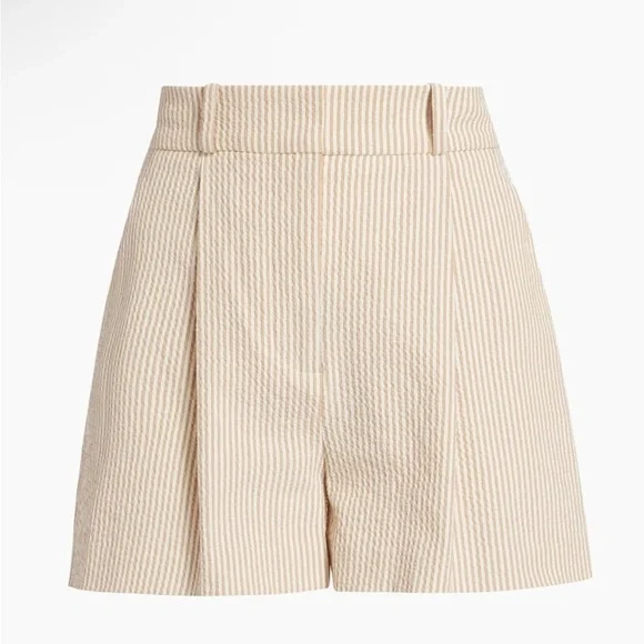 Veronica Beard Haina Seersucker Pleated Shorts Khaki White 6 NWT - Picture 3 of 16